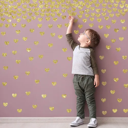 Vista 4 de 72 calcomanías de pared de corazón de amor, removibles, bricolaje, purpurina dorada, calcomanías de pared de corazones brillantes, calcomanías