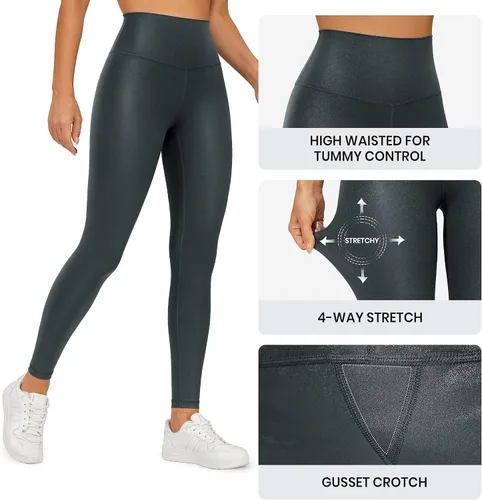 Vista 4 de CRZ YOGA Butterluxe Matte Faux Leather Leggings for Women 28" - High Waisted Stretch Ankle Leather Pants Pleather Tights
