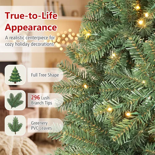 Vista 5 de HAPPYGRILL Árbol de Navidad artificial preiluminado de 4 pies con 296