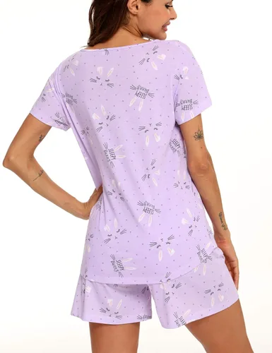 Vista 5 de ENJOYNIGHT - Conjunto de pantalones cortos de pijama para mujer, pijamas de algodón para verano, ropa de dormir con bolsillos