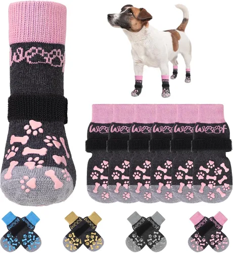Vista 8 de KOOLTAIL Calcetines antideslizantes para perros para pavimento caliente/frío para evitar lamer patas, botas de perro y protector de patas