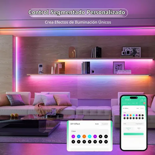 Vista 2 de MIWISE Tira de luz LED RGB Smart IC COB, luz de cinta LED flexible de 20 pies, tira RGB direccionable WS2811 con control de aplicación/modo