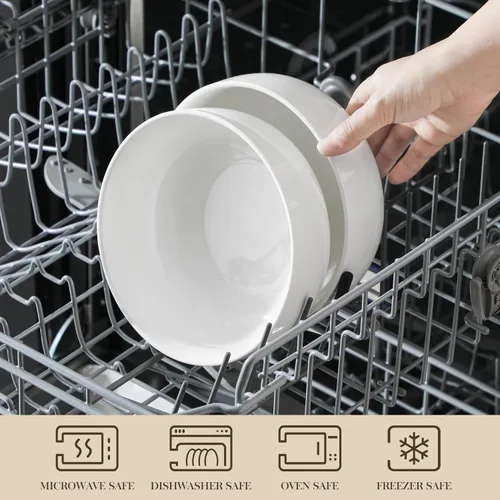 Vista 4 de MALACASA Juego de Tazones para Ensalada, 44 OZ (7") Tazones Grandes para Sopa Tazones para Cereal para Cocina, Juego de Tazones de Cerámica Blanca