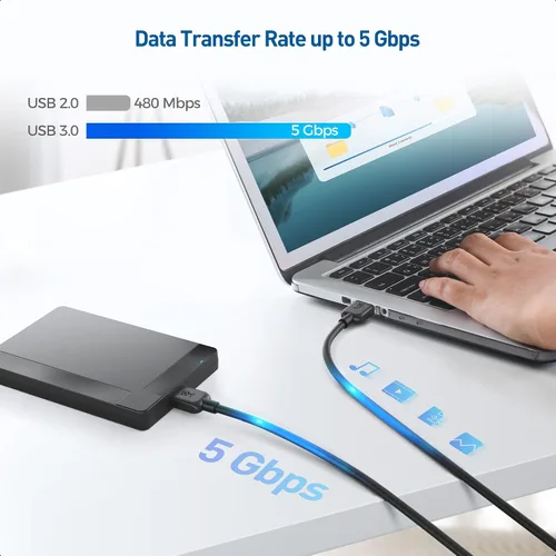 Vista 2 de Cable Matters Paquete de 2 cables micro USB 3.0 – 3 pies, cable de disco duro externo, cable USB a USB Micro B, compatible con Seagate, LaCie