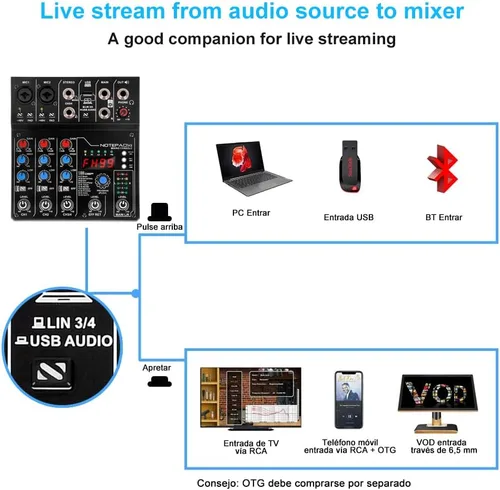 Vista 5 de AD14 Mezclador de audio profesional Placa de sonido Interfaz Sistema de consola 4 canales USB digital Bluetooth MP3 Entrada de computadora 48V