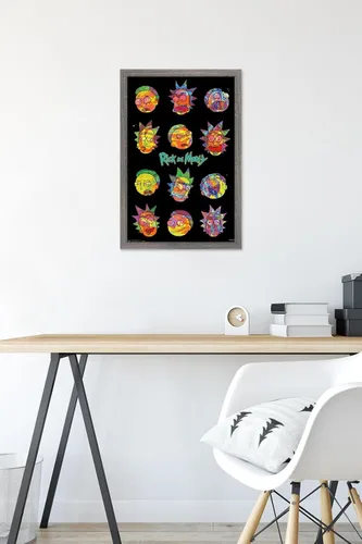 Vista 6 de Trends International Rick And Morty - Póster de pared Vaporwave, 22.4 pulgadas de largo x 14.7 pulgadas, versión enmarcada en madera de granero