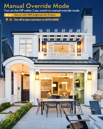 Vista 3 de VIANIS Luces para exteriores con sensor de movimiento, iluminación de anochecer a amanecer para casa, luces de grano de madera para garaje, farol