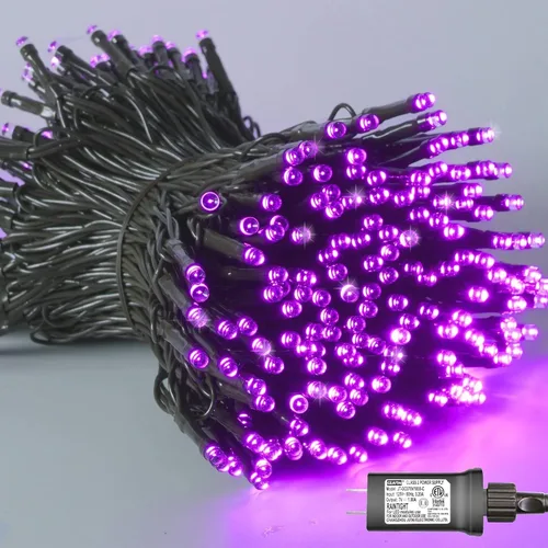 Vista 27 de QITONG Guirnalda de 500 luces LED de Navidad de 165 pies para exteriores, impermeable, luces multicolor con 8 modos, cable verde, luces parpadeantes