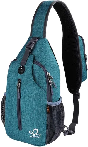 Vista 151 de Waterfly - Mochila cruzada tipo bandolera para viajes y caminatas, bolsa de pecho, Gris, talla única