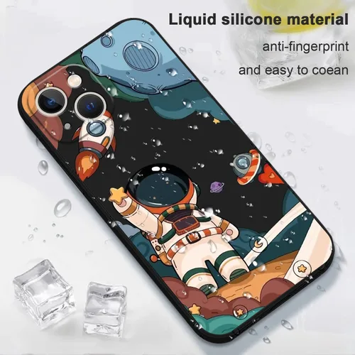 Vista 6 de LEECG Funda para iPhone 13 con diseño de mariposas y flores, diseño de astronauta, funda de teléfono con forro de microfibra suave, funda delgada
