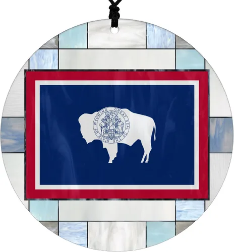 Vista 22 de Adorno navideño de Alabama – Efecto de diseño de vitrales de imitación con bandera estatal – Decoración de disco acrílico colgante 2026 para árbol