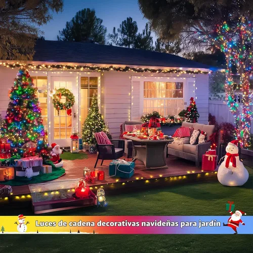 Vista 3 de JMEXSUSS - Paquete de 2, luces solares de Navidad cálidas y multicolor para exteriores, cada una con 100 LED, 10 metros, luces solares impermeables