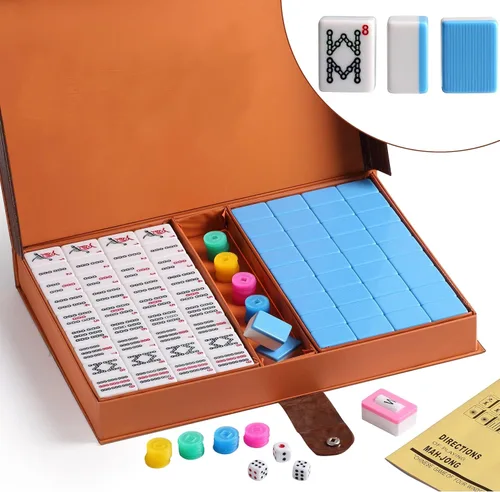 Vista 2 de Juego de mahjong de azulejos grandes numerados chinos. Juego de 144 azulejos de 1.5 pulgadas fácil de leer/juego completo que pesa 13 libras. Regalo