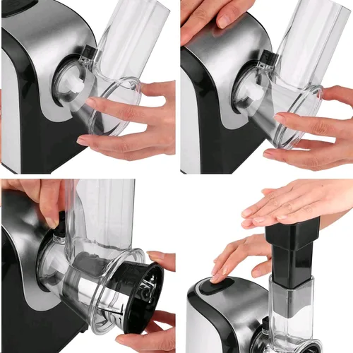 Vista 5 de Rallador Eléctrico de Queso, Rallador Rotatorio Profesional 5 en 1 para Queso y Verduras, Tirador Eléctrico de Ensalada Espiralizador