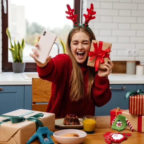 Vista 4 de Aoriher Juego de 9 piezas de accesorios de Navidad, accesorios de ropa, suéter, ropa de punto, alce, árbol de Navidad, copo de nieve, estampado