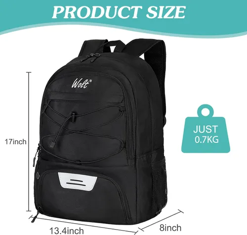 Vista 2 de WOLT - Mochila para balón de fútbol juvenil, bolsa deportiva con soporte para balón y compartimento para zapatos, para fútbol, fútbol americano