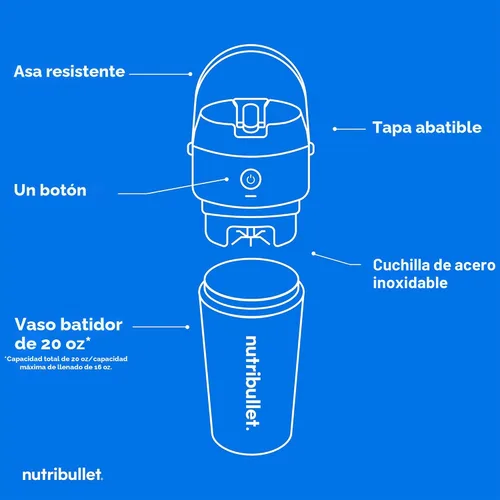 Vista 4 de nutribullet Batidora portátil abatible con vaso aislante, inalámbrico, negro, NBPB50350AK