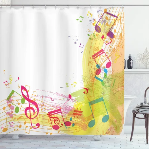Vista 25 de set de cortina para baño decorativa de tela de poliéster con ganchos