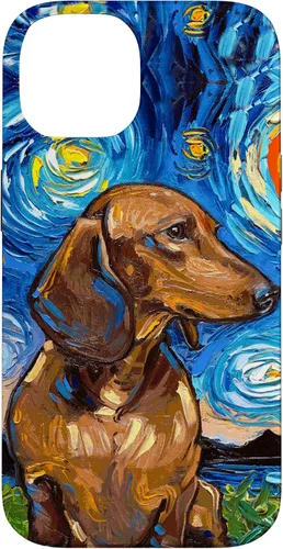 Vista 4 de Aja - Carcasa para iPhone 17 de pelo corto marrón con diseño de perro de noche estrellada Doxie