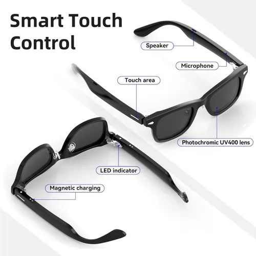 Vista 6 de Lentes inteligentes, lentes de sol polarizados con altavoz Bluetooth 5.4 de oído abierto, protección UV atlético/exterior y compatible con asistente