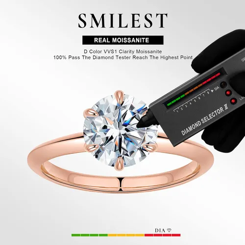 Vista 2 de SMILEST 2ct Moissanite Engagement Rings for Women, 925 Sterling Silver Rosa