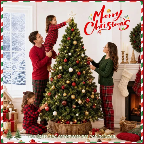 Vista 8 de Árbol de Navidad artificial verde sin luz de 6 pies con 480 puntas de ramas