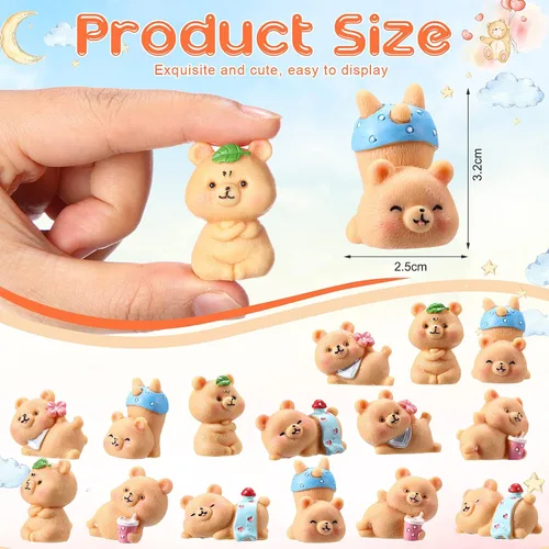 Vista 6 de HyDren 15 figuras en miniatura de oso lindo oso para decoración de baby shower, decoración de pasteles de resina, decoración de pasteles, jardín