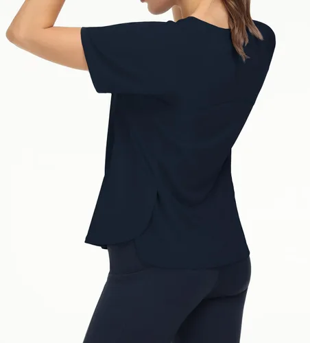Vista 2 de THE GYM PEOPLE Camisetas de entrenamiento de manga corta para mujer, camisetas de yoga transpirables con aberturas laterales