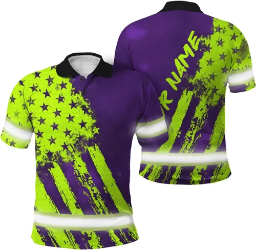 Vista 25 de Polo reflectante con bandera de camuflaje de alta visibilidad para hombres y mujeres, polo de seguridad para trabajo, patriótico