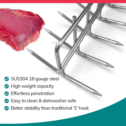 Vista 4 de The Sausage Maker® Colgador de Tocino de 6 Puntas de Doble Cara Ganchos para Carne de Acero Inoxidable SUS304, Accesorios de Gancho de Carnicero