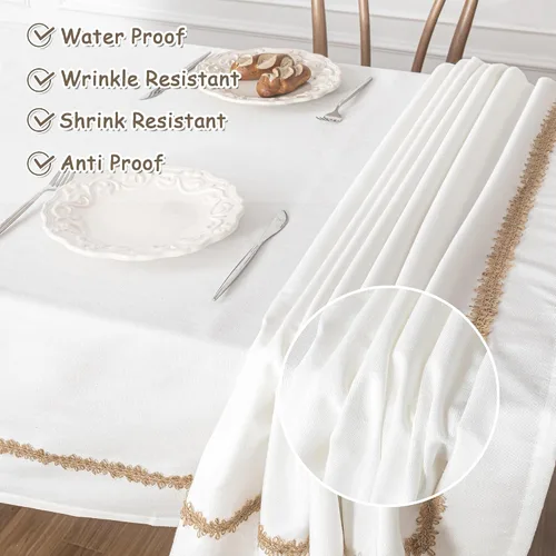Vista 6 de MYSKY HOME - Mantel para mesa rectangular, impermeable, manteles de algodón suave para interior/exterior, mantel sin arrugas para mesa rectangular