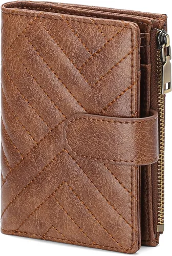 Vista 18 de GAEKEAO Cartera pequeña de cuero vegano con bloqueo RFID plegable para mujer, tarjetero compacto con bolsillo con cremallera y ventana