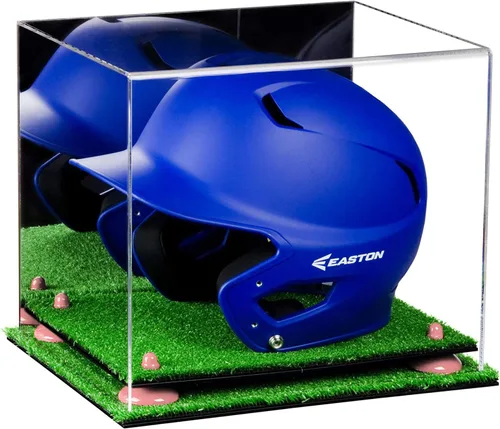 Vista 120 de Better Display Cases Vitrina acrílica para casco de bateo de béisbol con espejo, elevadores rosados, montaje en pared y base de espejo (V22/A012)