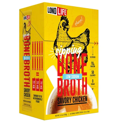 Vista 9 de LonoLife - Sobres individuales de caldo de huesos de pollo bajo en sodio: 0.35 onzas de proteína, apto para dieta Keto, 4 porciones individuales