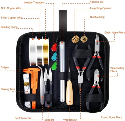 Vista 2 de PAXCOO Kit de suministros para hacer joyas con herramientas, alambres, hallazgos para reparación de joyas y abalorios