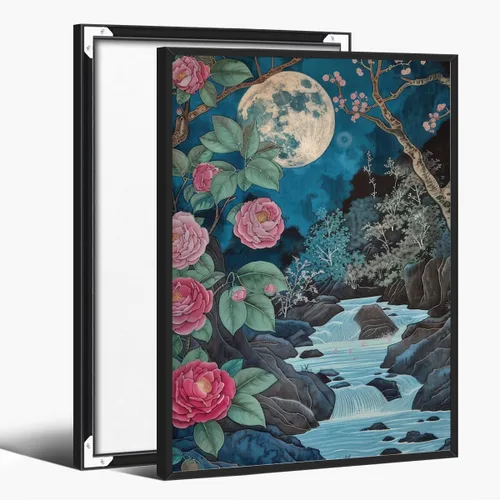 Vista 25 de WLZWD Arte de pared vintage de luna llena, impresión artística mística de bosque de medianoche, arte de academia oscura, póster estético, pintura