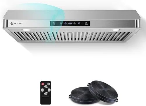 Vista 11 de AMZCHEF Campana extractora de acero inoxidable de 30 pulgadas, ventilador Negro
