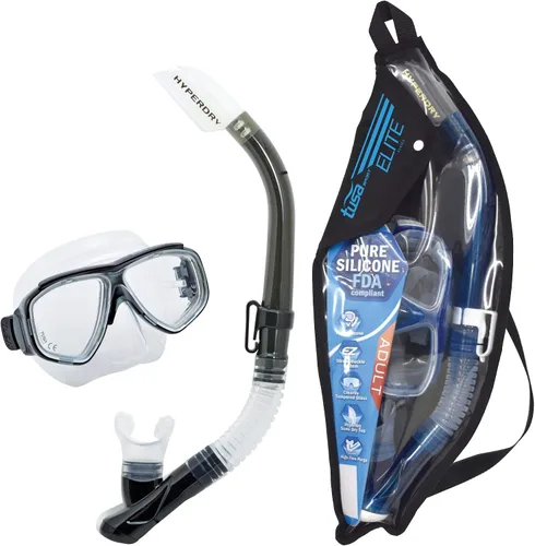 Vista 11 de TUSA Sport Combo de máscara esplendiva y esnórquel para adultos Negro/Negro (con bolsa reutilizable)