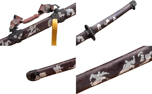 Vista 3 de Katana Katana - Espada Katana de un personaje de 41 pulgadas, hecha a mano japonesa, práctica, acero T10, templado/arcilla templada, espiga