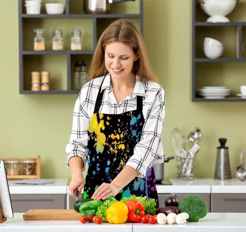 Vista 5 de Delantal de cocina abstracta con salpicaduras de acuarela para mujeres y hombres, delantal ajustable para chef, panaderos, delantal de cocina