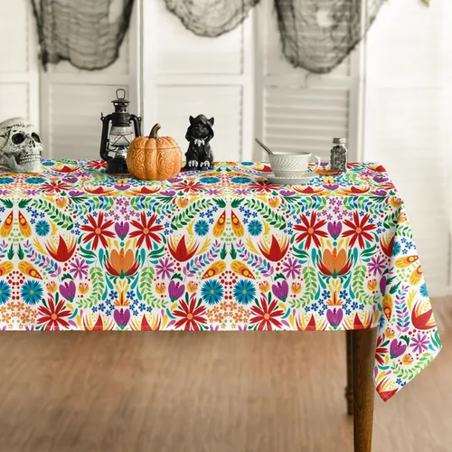 Vista 8 de Horaldaily Mantel rectangular de mesa de México 52x70 pulgadas, diseño festivo de Halloween y Cinco de Mayo, mantel de temporada lavable