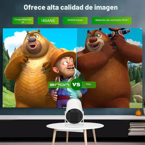 Vista 2 de Mini proyector, proyector portátil HY300 PRO, compatible con 4K 1080P con doble banda WIFI6 5G inalámbrico 5.0 Bluetooth Android 11, rotación