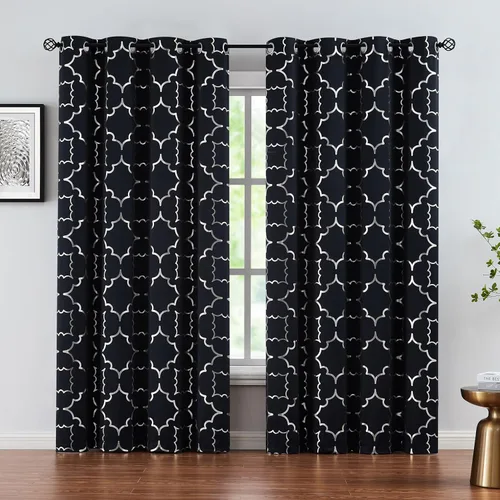 Vista 20 de Purainbow Cortinas opacas beige para dormitorio, sala de estar con paneles de impresión de lámina dorada, oscurecimiento de la habitación