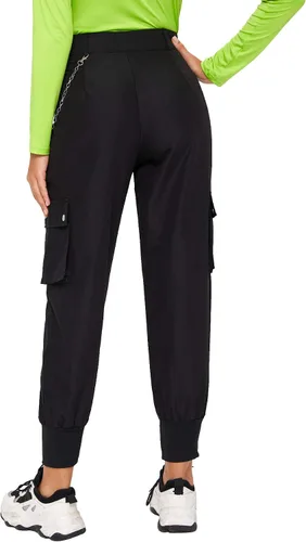 Vista 3 de Milumia Pantalones tipo cargo para mujer estilo casual de cintura alta con bolsillo lateral con cadena