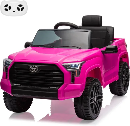 Vista 9 de Auto de paseo de 12 V para niños, camión Toyota con licencia, automóvil eléctrico a batería con música, luces LED, sistema de suspensión, puertas