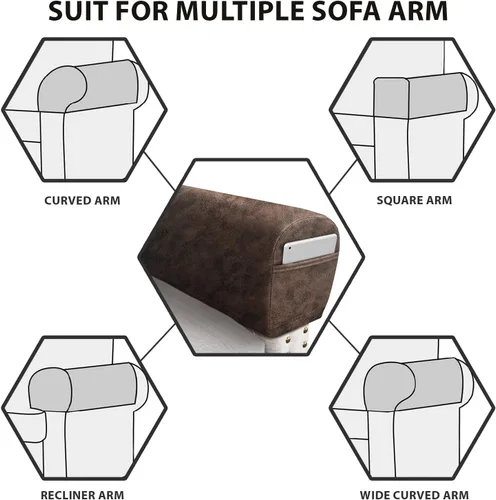 Vista 5 de ANARACHON Juego de 2 Fundas para Reposabrazos de Sofá con Aspecto de Cuero, Protectores de Brazos para Sofá y Silla, Fundas Elásticas para Sillón