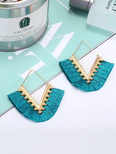 Vista 3 de 12 pares de aretes de borla de aro bohemios geométricos hechos a mano para mujer