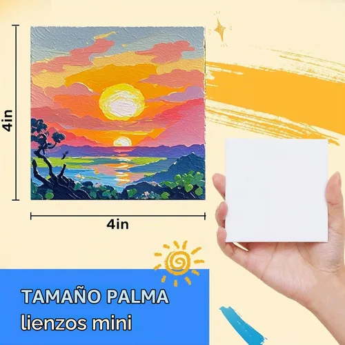 Vista 7 de Mini lienzo para pintar de 4 x 4 pulgadas, paquete de 56 lienzos pequeños a granel para pintar Blank Canvas Panels, Gesso Primed Acid-Free 100%