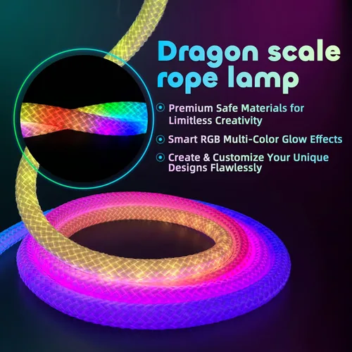 Vista 4 de Luces de cuerda LED de neón de 6.56 pies, luces impermeables con sincronización de música con control remoto y APP, alimentadas por USB, iluminación