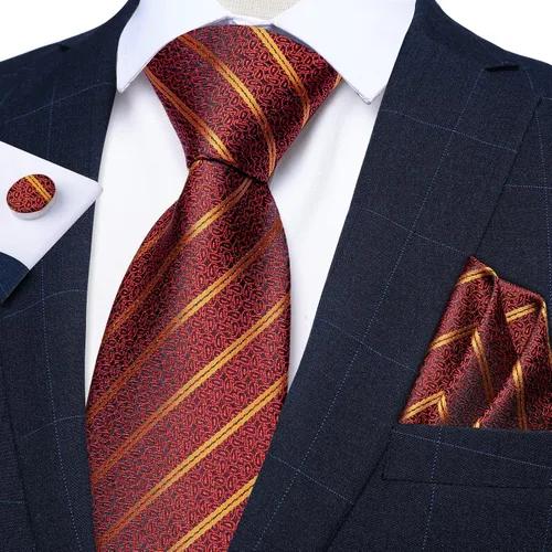 Vista 2 de DiBanGu Juego de corbata a rayas para hombre, corbata tejida de seda a cuadros y gemelos cuadrados de bolsillo, negocios y bodas